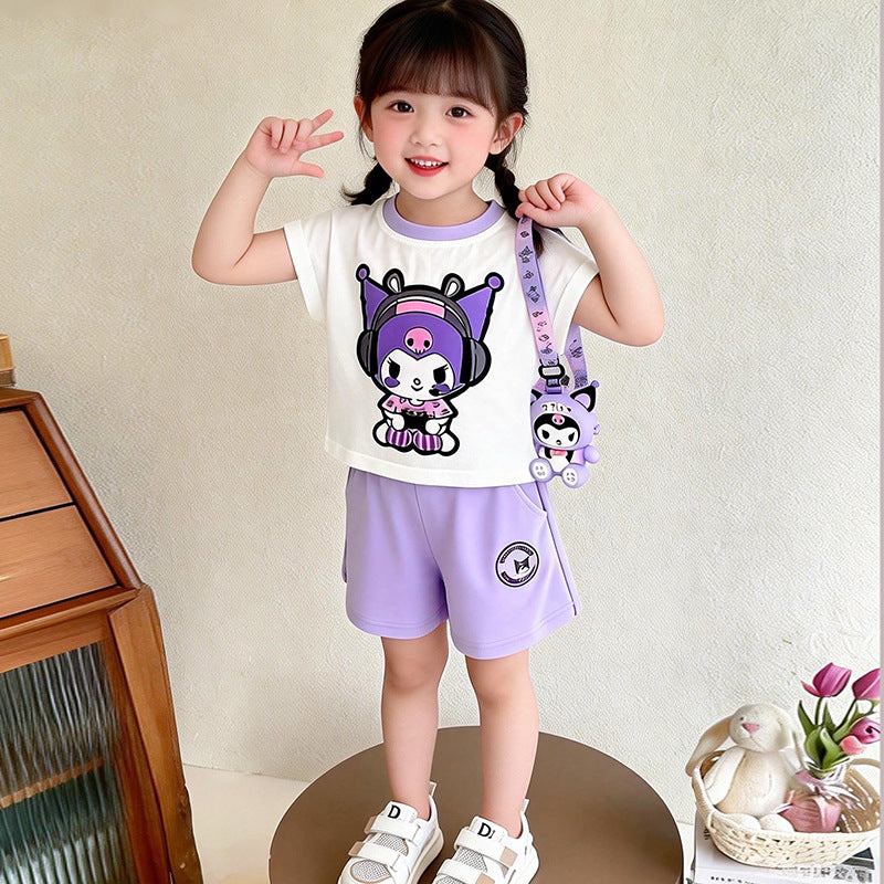 Children's Summer Clow Light Short Sleeved T-shirt Shorts Two-piece Set Children's Suit