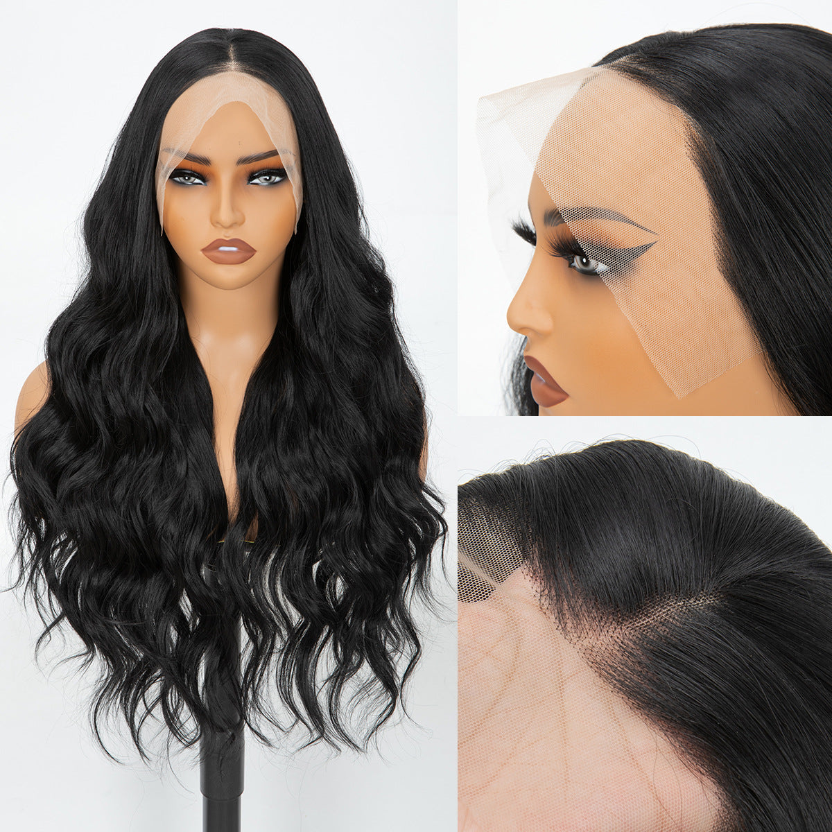 Forehead Lace Headband Hand-woven Long Curly Hair Black Other Wig