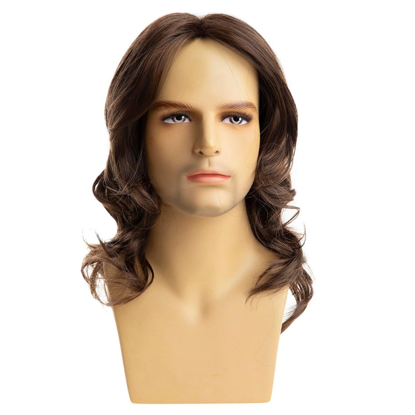 Men's Brown Mid-length Curly Hair Natural Head Men's Wig