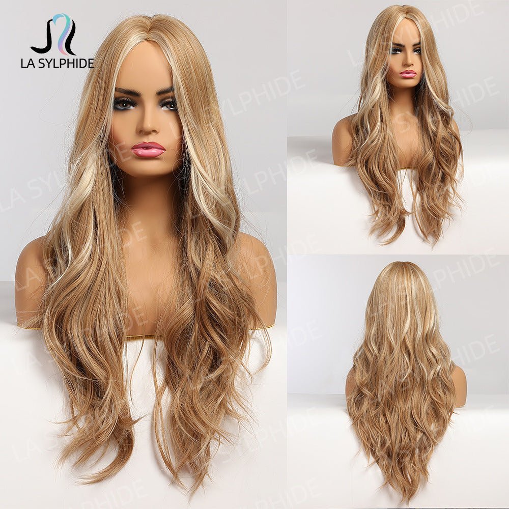 Female Fiber Medium Natural Curly Hair Brown Wig Long Curls
