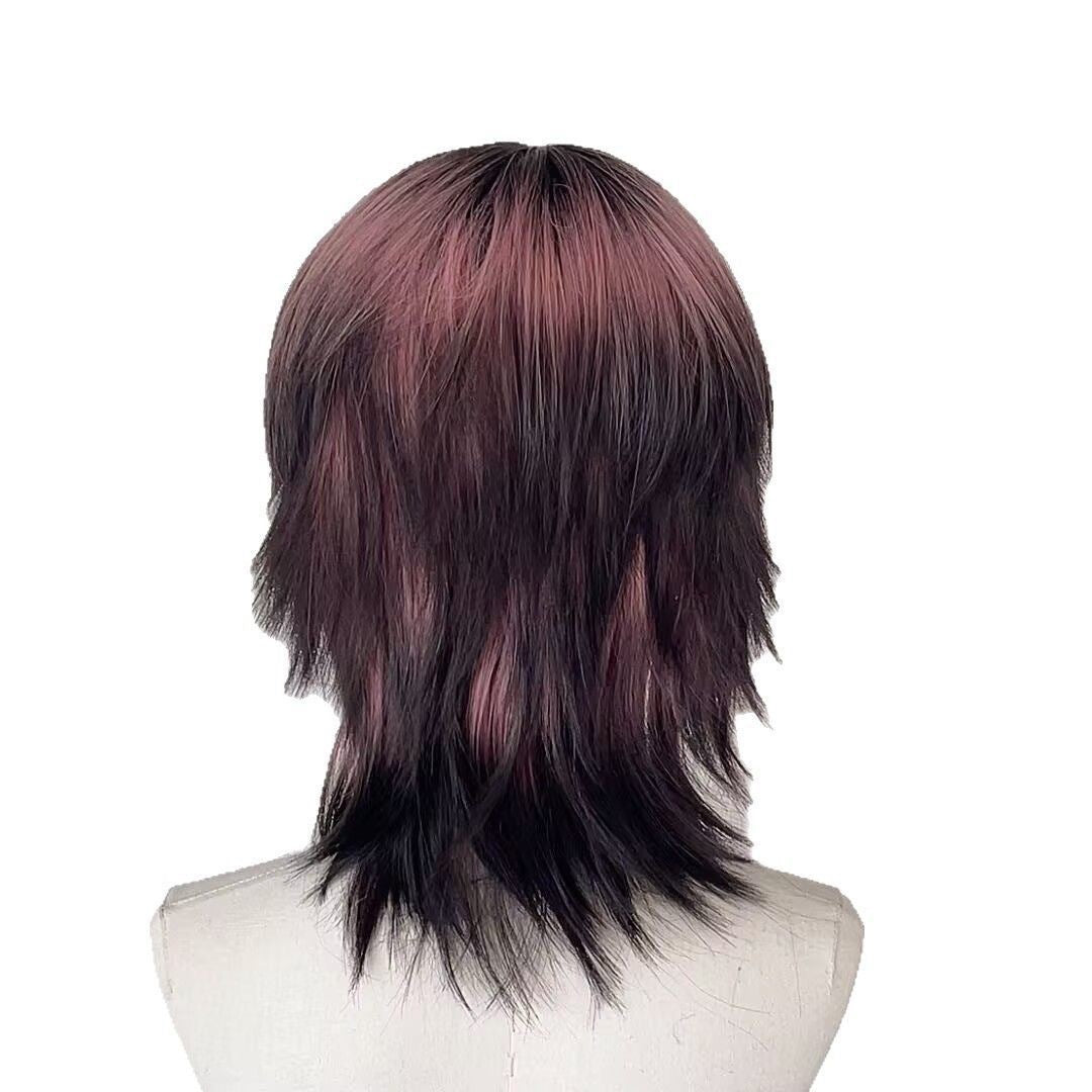 Siam Wolf Tail Pink Gradient Artificial Anchovy Head Subculture Wig Short Straight Hair