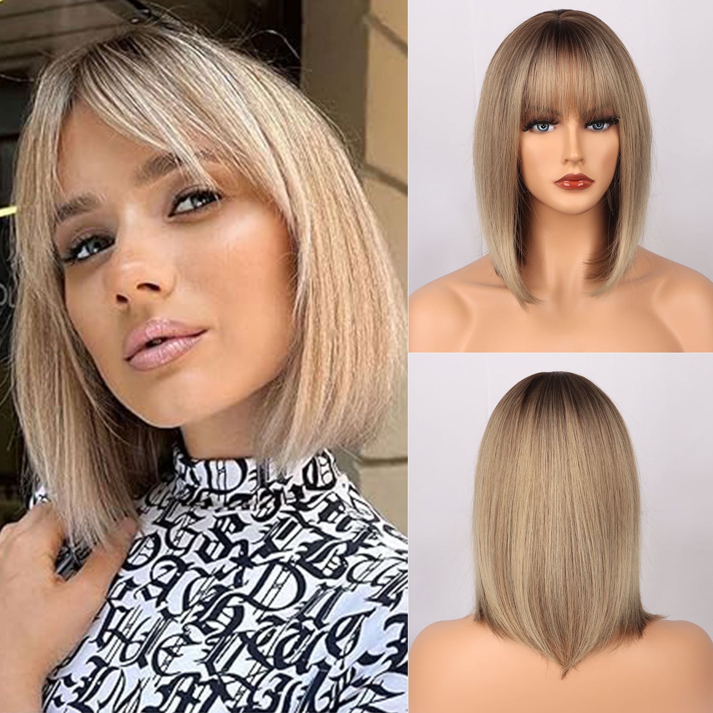 Women's Fashion Black Chemical Fiber Head Cover Wig Short Straight Hair