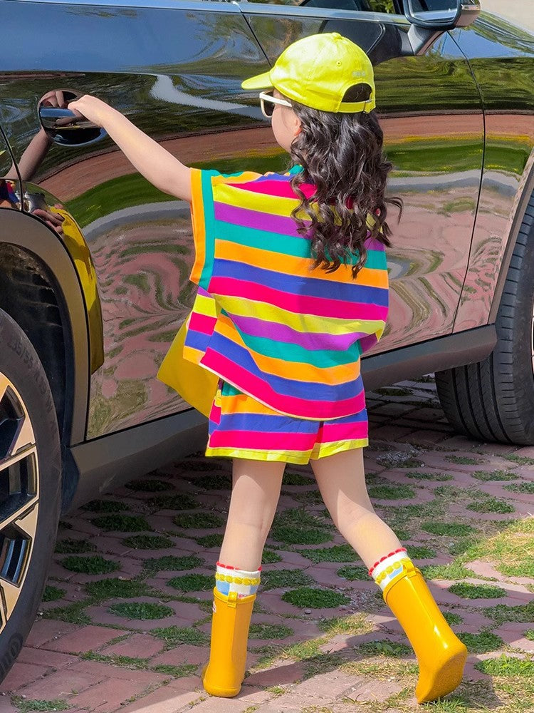 Children's Summer Colorful Wear Dopamine Short Sleeve Clothing Children's Suit