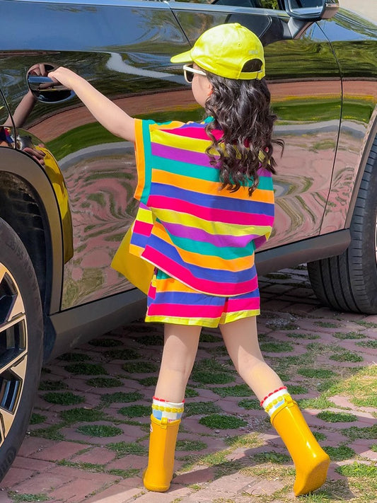 Children's Summer Colorful Wear Dopamine Short Sleeve Clothing Children's Suit