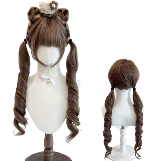 Honey Brown Double Ponytail Female Hair Tie Curly Wig Long Curls