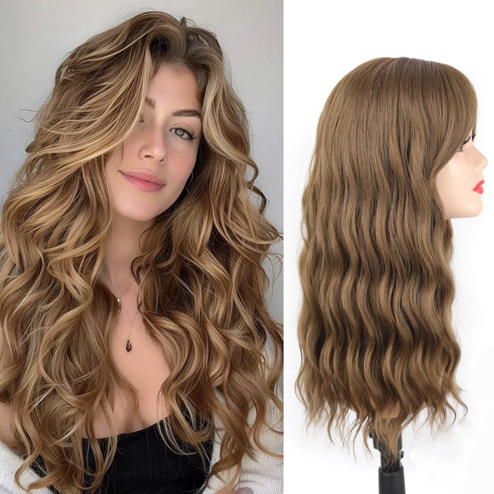 Female Brown Water Ripple Medium Curly Hair Chemical Fiber Wig Long Curls