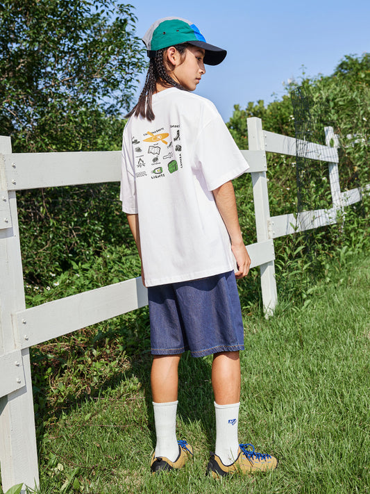 Children's Summer Thin Boys Retro Mountain Short Sleeve Medium Big Casual Children's T-shirt