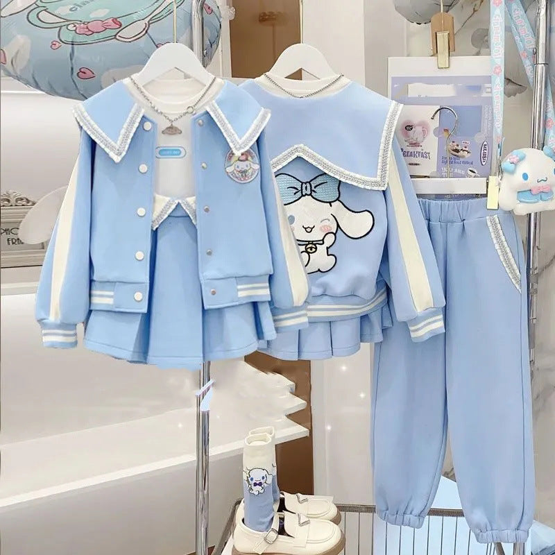 Children's Korean Style Baseball Uniform Coat Pleated Skirt Trousers Two-piece Children's Suit