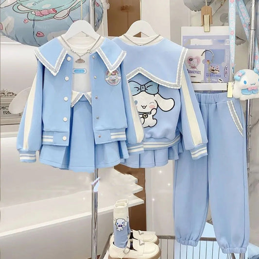 Children's Korean Style Baseball Uniform Coat Pleated Skirt Trousers Two-piece Children's Suit