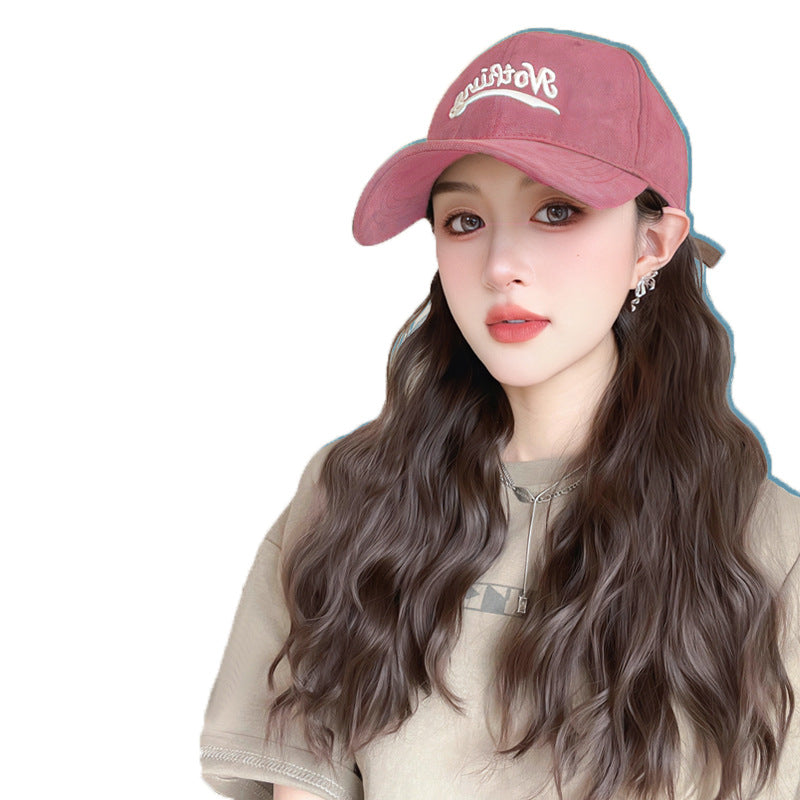 Integrated Female Fashion Lazy Roll Baseball Cap Removable Wig Long Curls