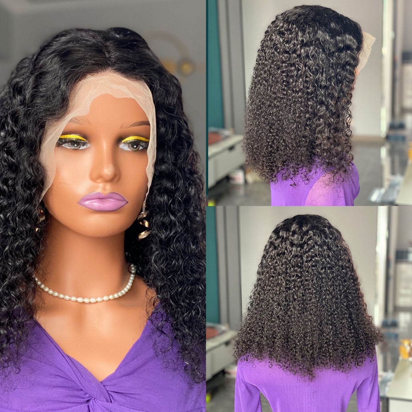 Women's Lace Synthetic Wigs Fashion African Small Wig Short Curly Hair