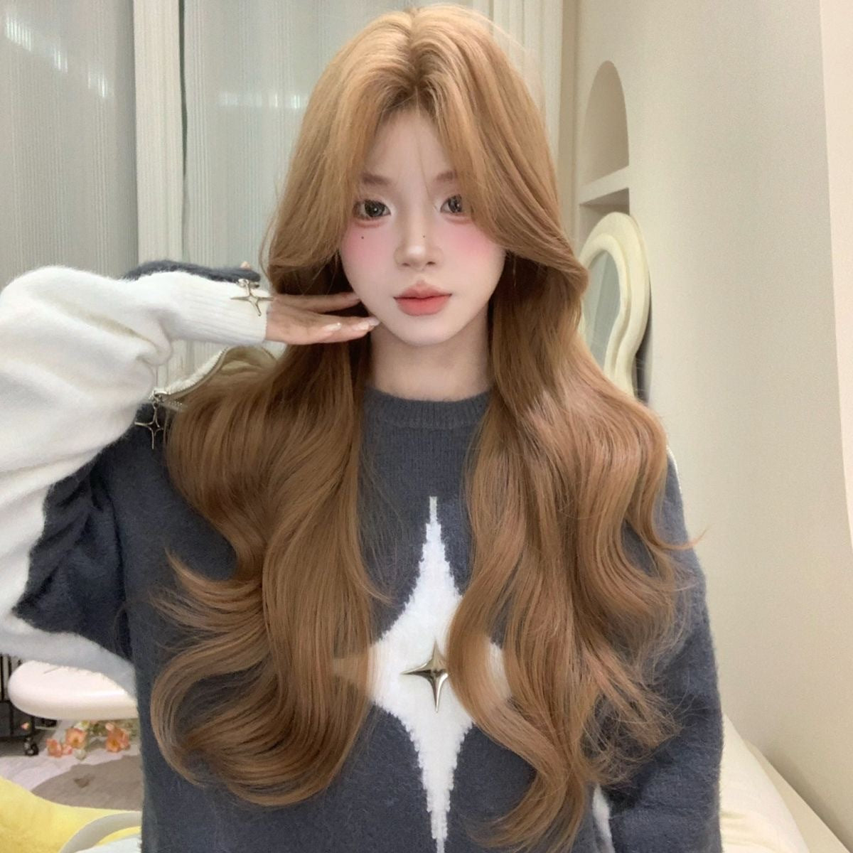 Human Computer Female Hair Valgus Big Wave Wig Long Curls