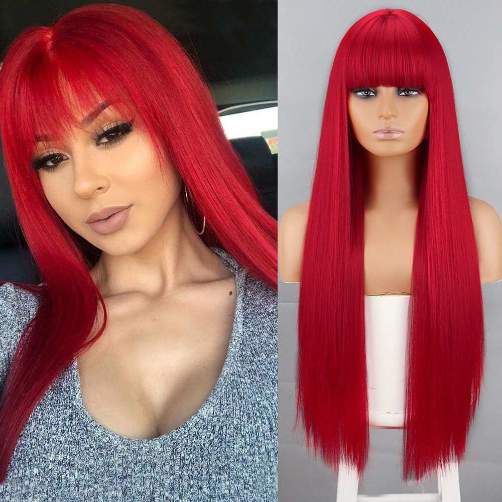 Women's Fashion Inch Light Golden Bangs Hair Long Straight Wig
