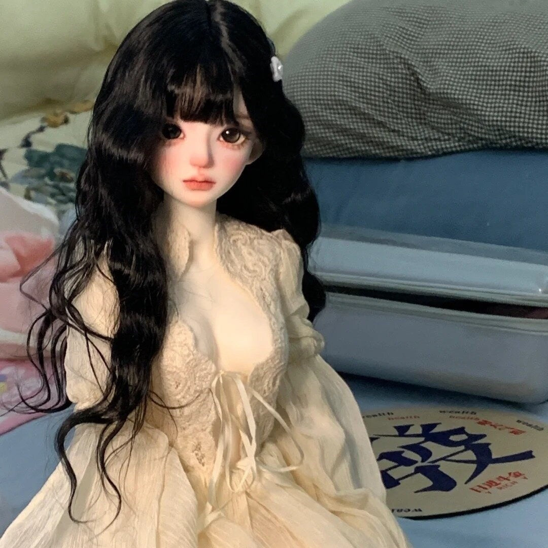 Straight Bangs Bluish White Black Natural Handmade Cos Wig