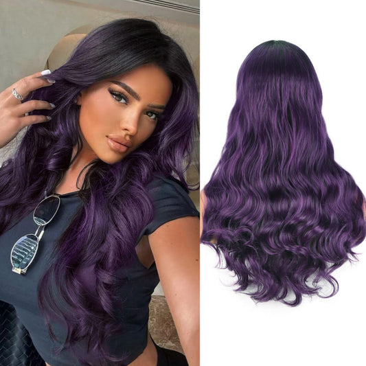 Purple Curly Medium Large Wave Head Wig Long Curls