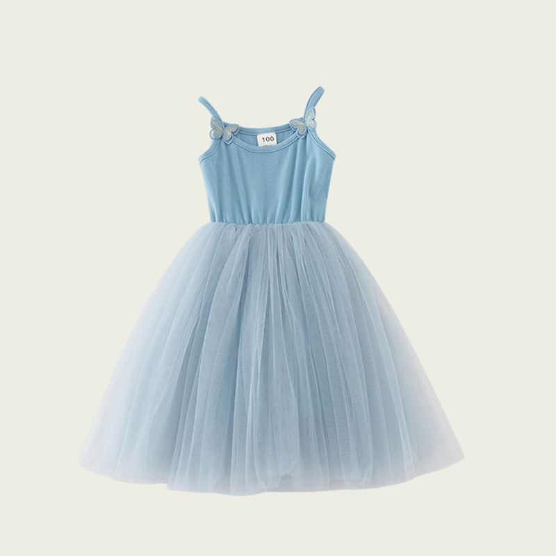Camisole Butterfly Beach Princess Candy Color Fluffy Children's Dress
