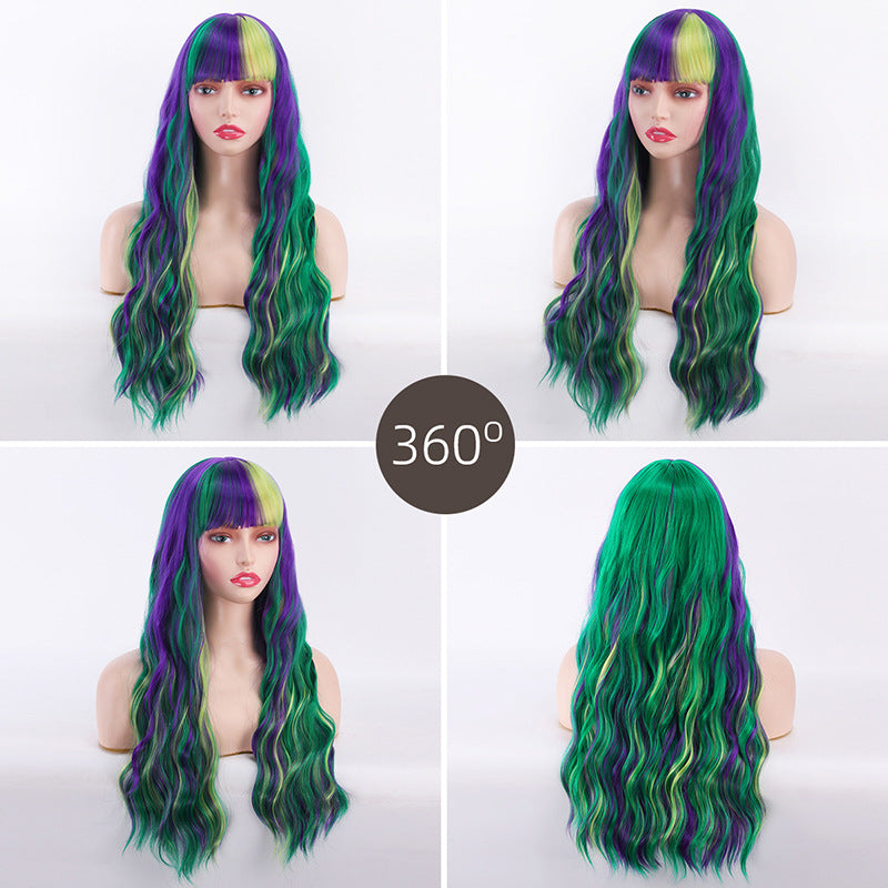 Gradient Color Straight Bangs Anime Corn Curler Female Wig Long Curls