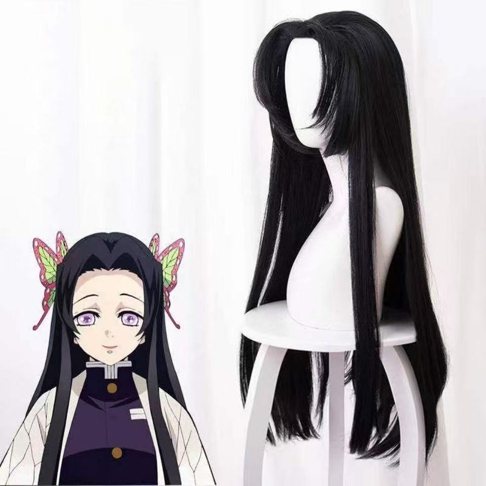 Hui Anime Black Medium Long Straight Hair Rose Cos Wig
