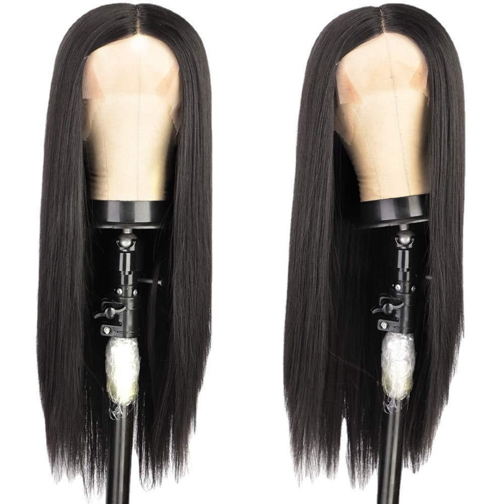 Women's Black Hair Front Lace Mid-length Chemical Long Straight Wig