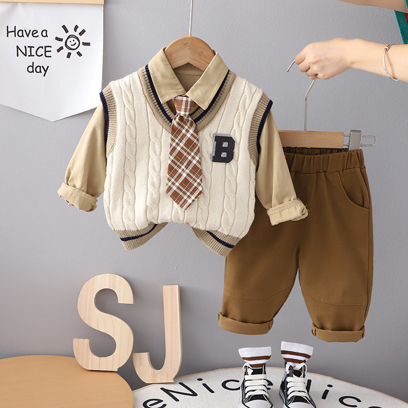 Tie Sweater Three-piece Set Year Old Clothes Casual Children's Suit