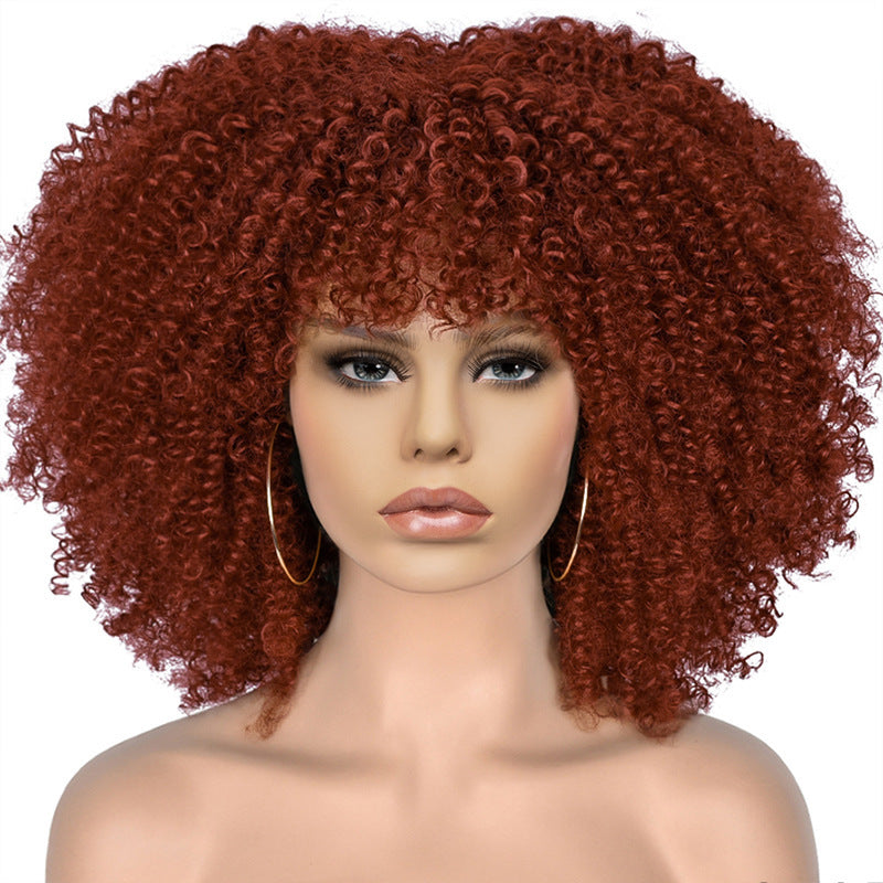African Small Volume Fluffy Afro Head Cover Wig Short Curly Hair