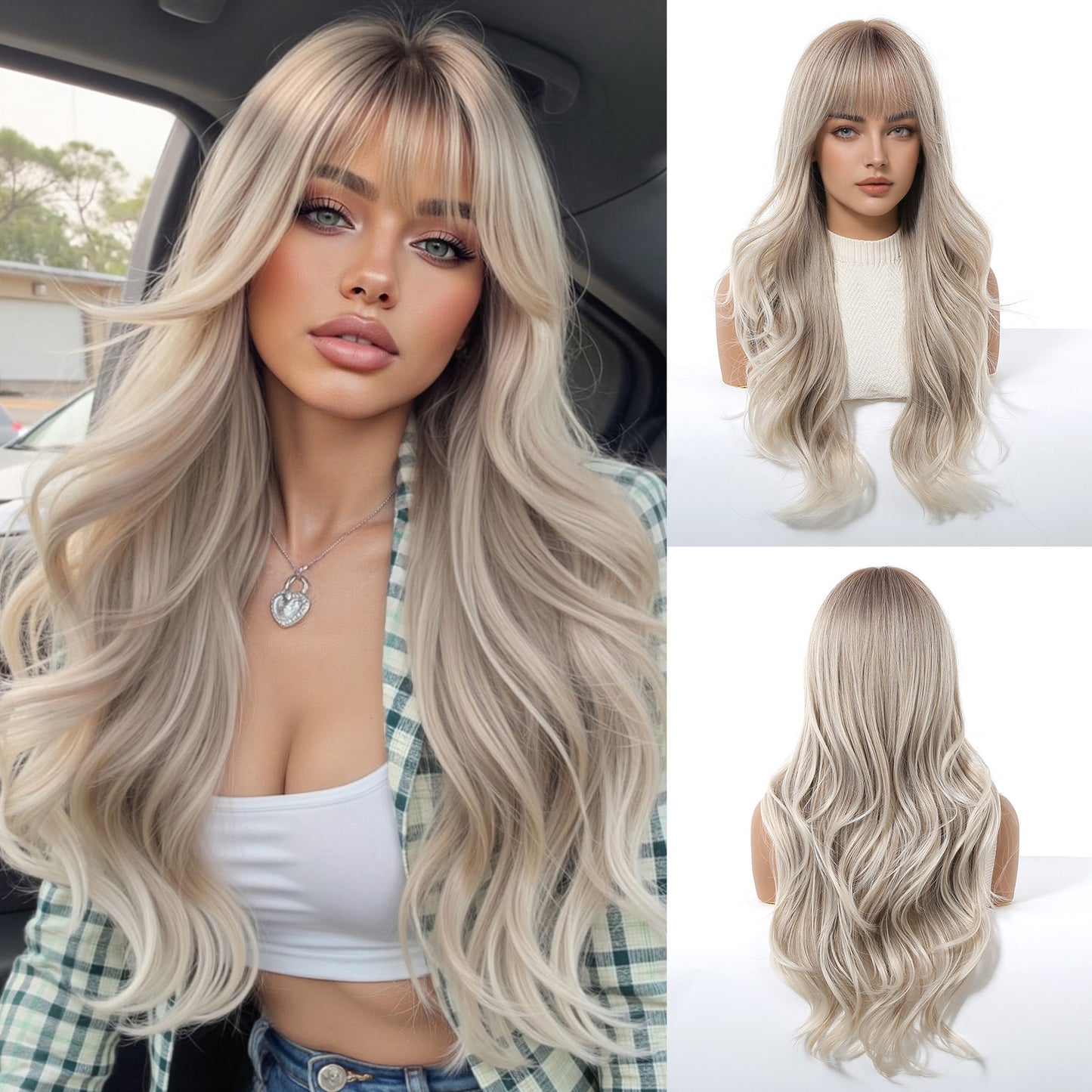 White Gold Color Barbie Wind Big Wave Curly Hair Fluffy Wig Long Curls