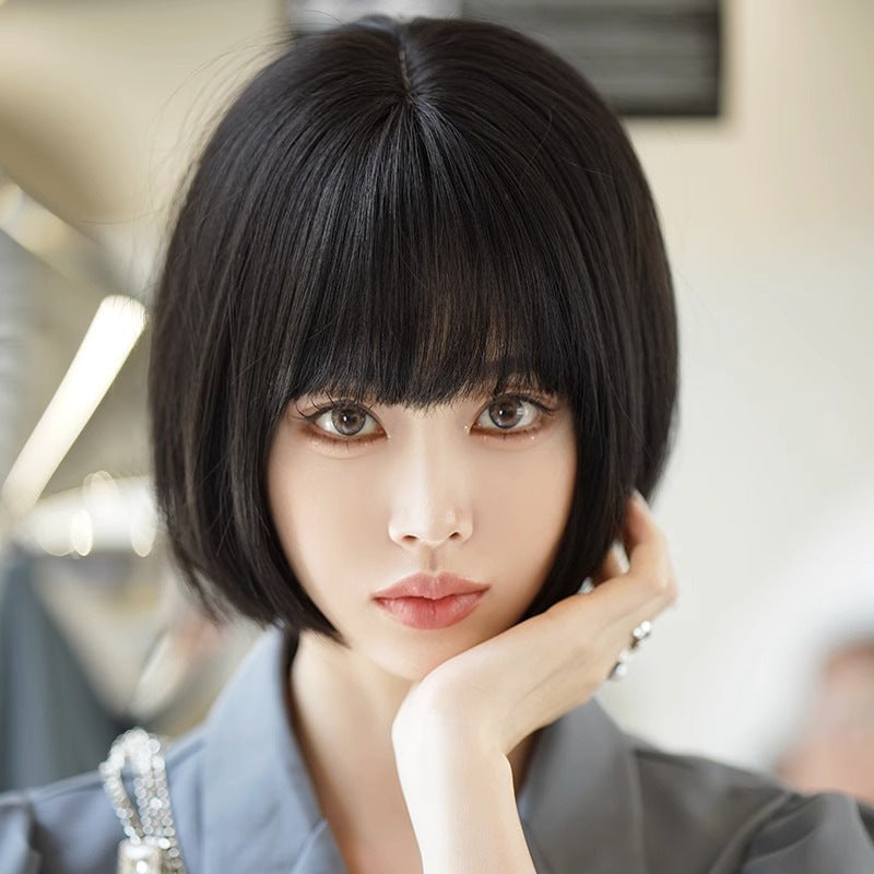 Women's Whole Top Natural Simulation Human Cute Wig Short Straight Hair