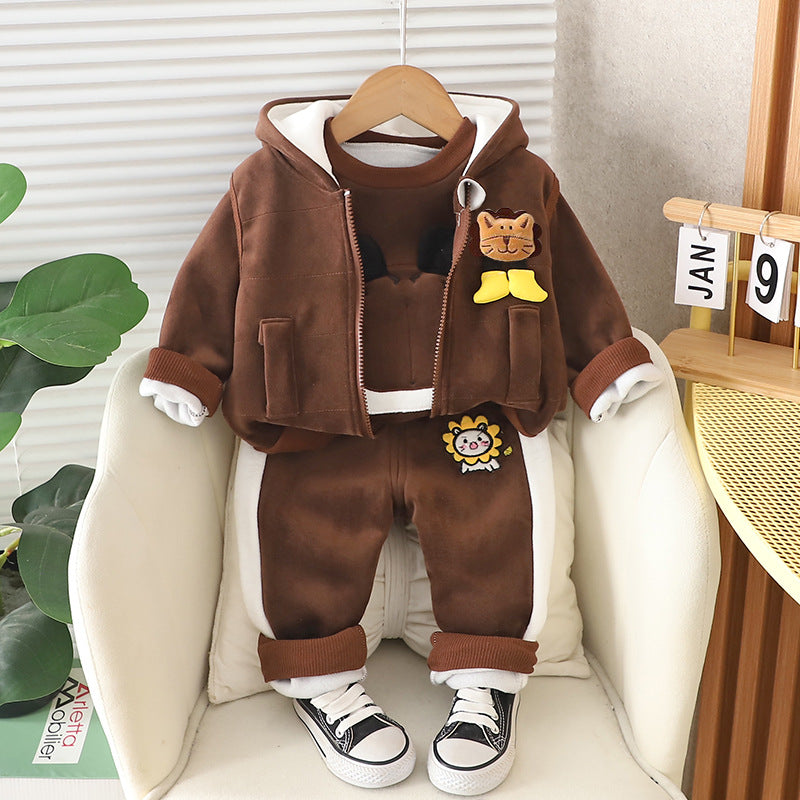 Children's Korean Style Clothing Fleece Padded Bear Children's Suit