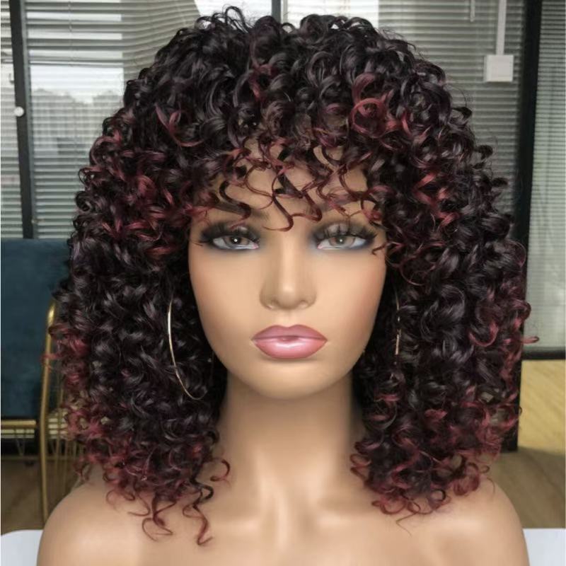Women's Front Lace Small Black Wrapped African Wig Short Curly Hair