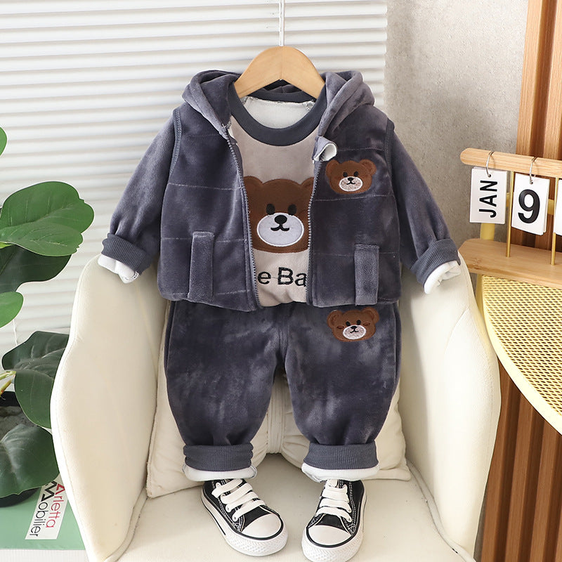 Children's Korean Style Clothing Fleece Padded Bear Children's Suit