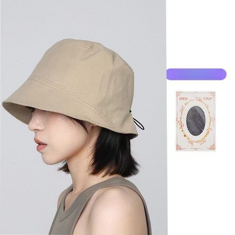 Women's Drawstring Bucket Hat Fisherman Casual For Wig Short Straight Hair