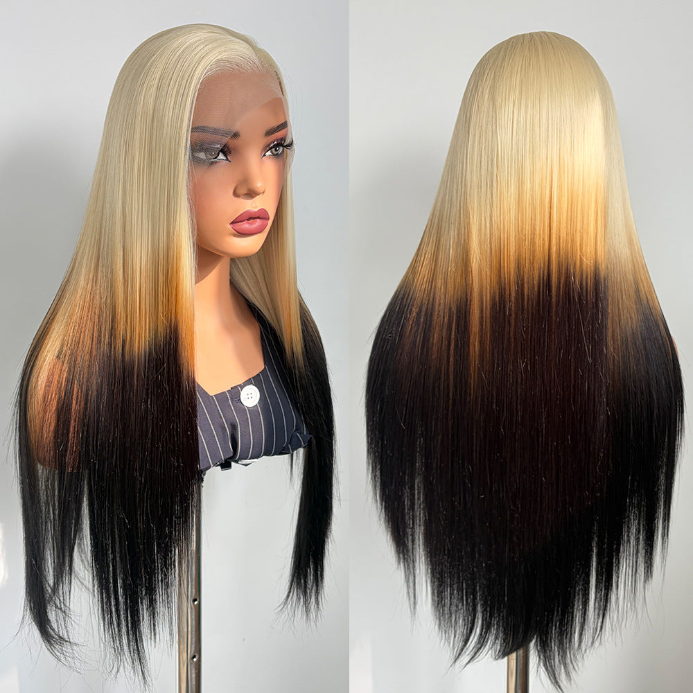 Gradient Brown Front Lace Dyed Synthetic Wig Long Curls