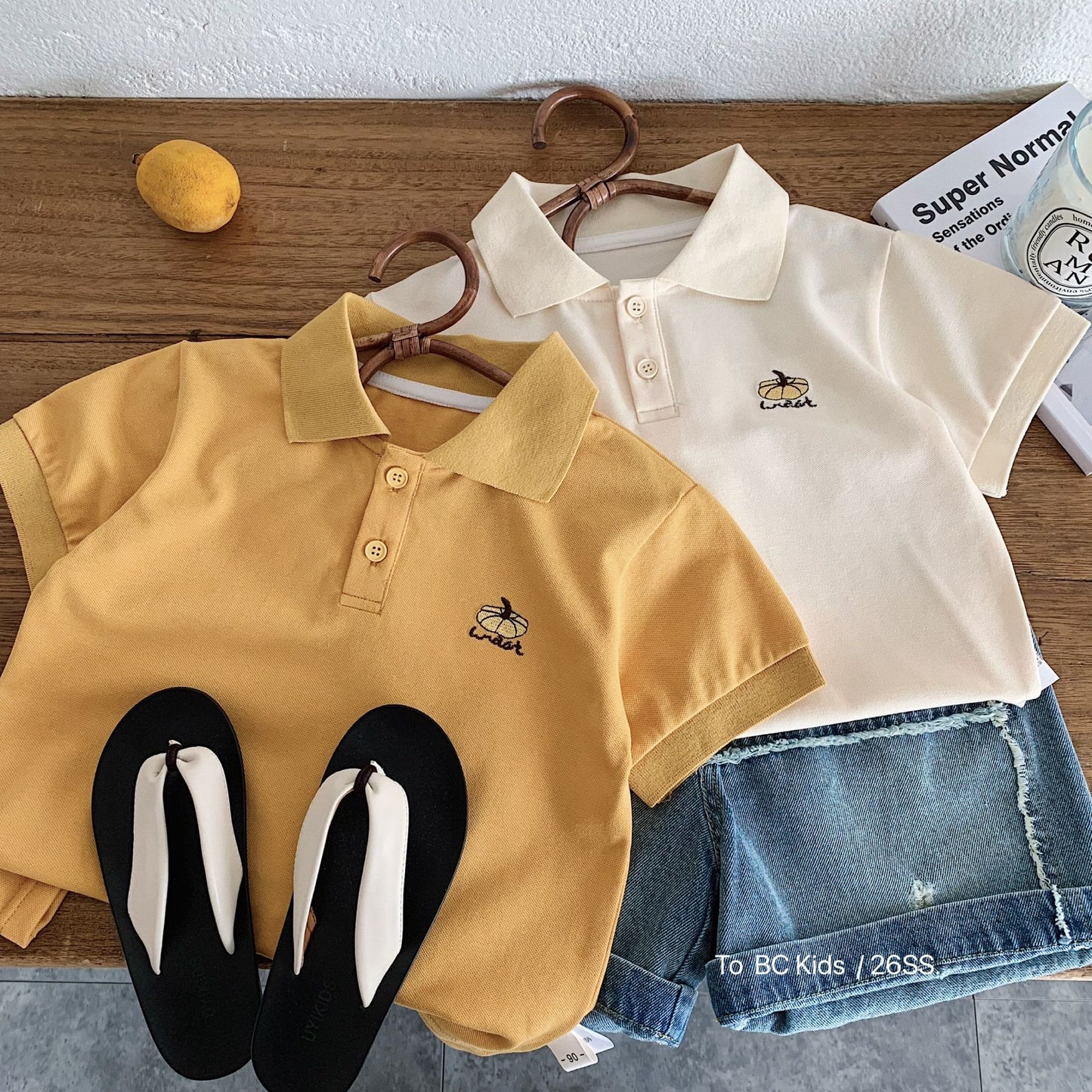 Children's Summer Boy Pumpkin Embroidered Shirt Lapel Children's T-shirt