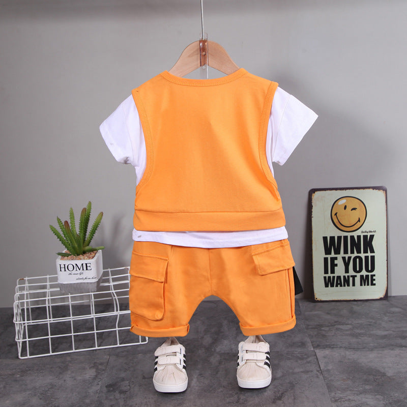 Children's Gentleman Round Neck Two Pieces Short Sleeve Shorts Children's Suit