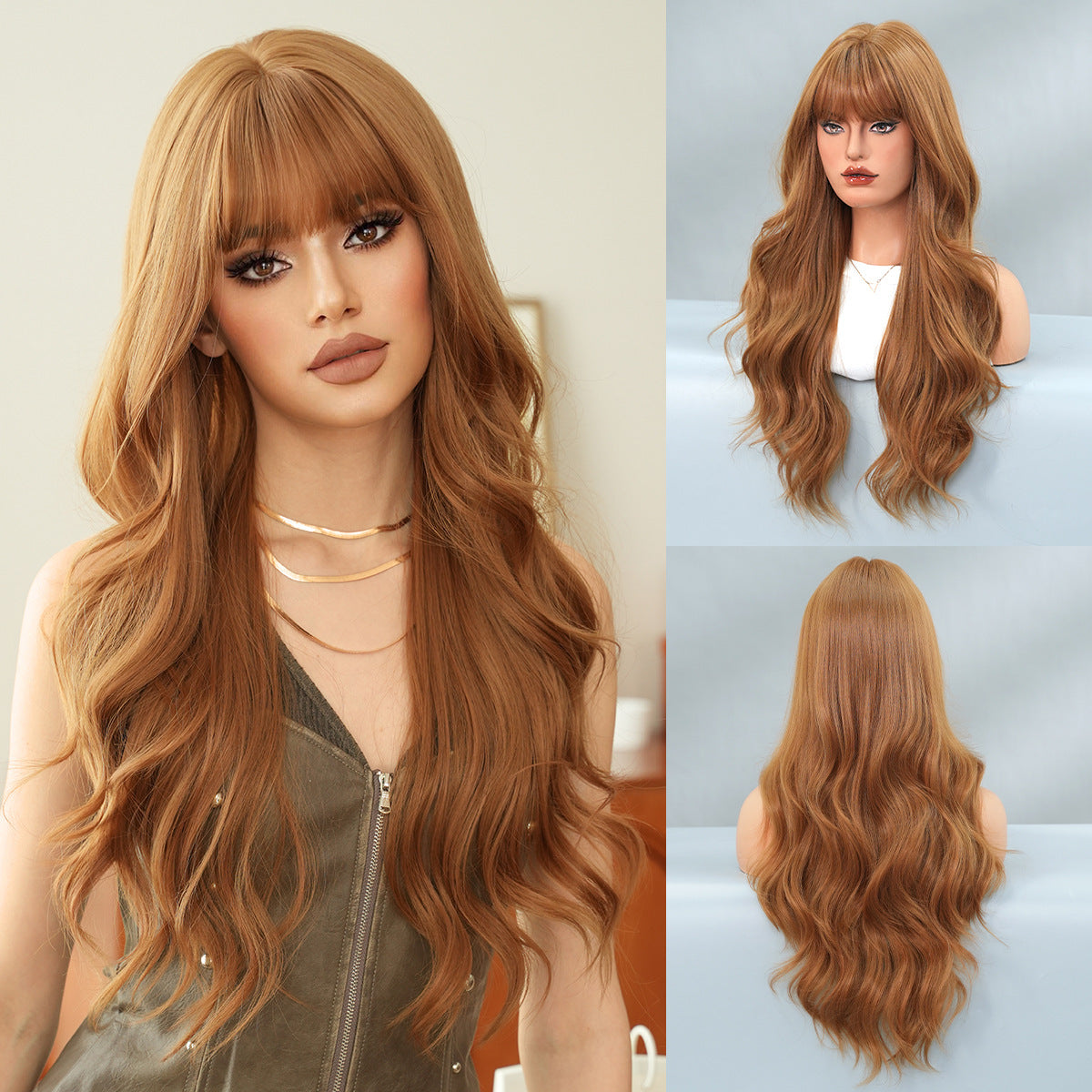 Curly Hair Bangs Big Wave Head Cover Rose Net Chemical Wig Long Curls