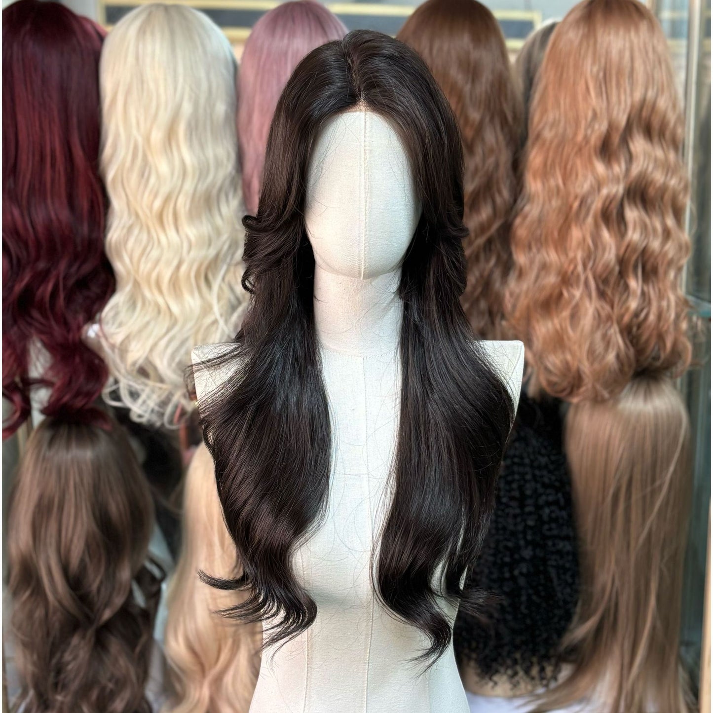 Women's Curly Hair Bangs Head Cover Invisible Needle Leather Imported Wig Long Curls