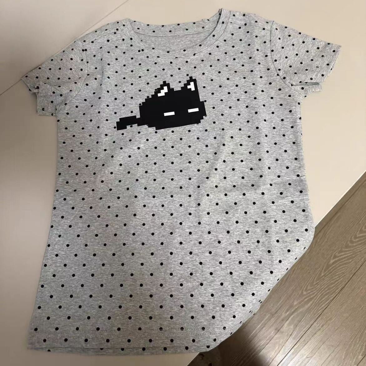 Children's Summer Shirt Short-sleeved Polka Dot Printed Middle Big Shoulder Children's T-shirt