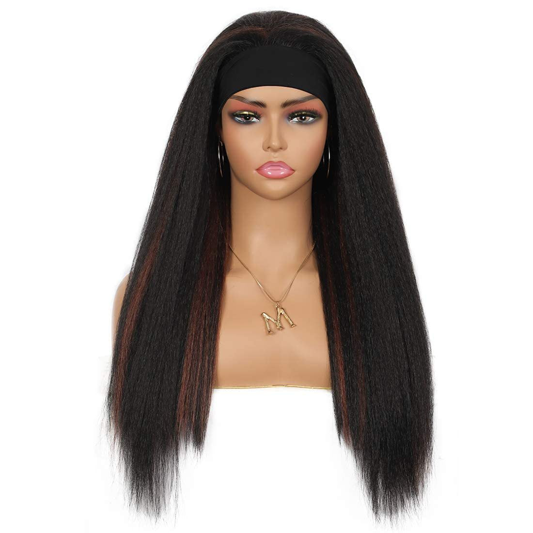 Women's Turban Ice Silk Hair Band Head Long Straight Wig