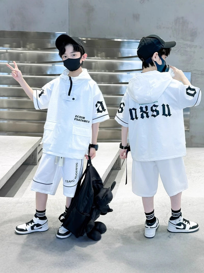 Children's Boys Summer Medium Large Thin Short-sleeved Clothes Trendy Children's Suit