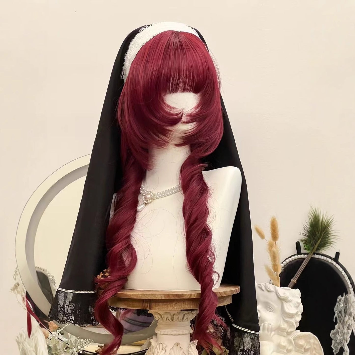 Women's Layered Modified Face Special Wine Red Subculture Jellyfish Head Personality Wig Long Curls