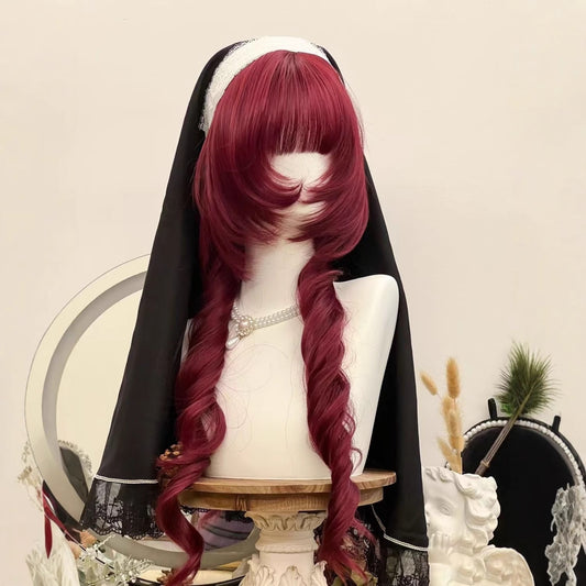 Women's Layered Modified Face Special Wine Red Subculture Jellyfish Head Personality Wig Long Curls