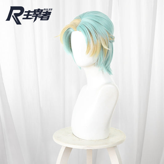Master Light Cyan Gradient Mid-point Arch Braided Short Cos Wig