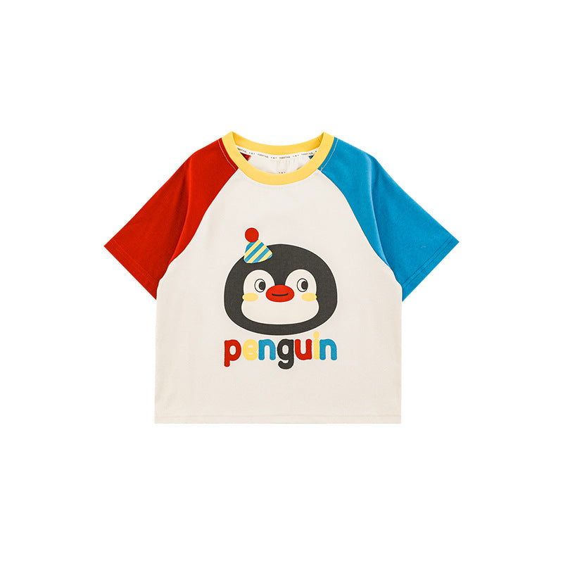 Short Sleeve T-shirt Blouse Loose-fitting Overalls Penguin Series Suit Children's Shirt