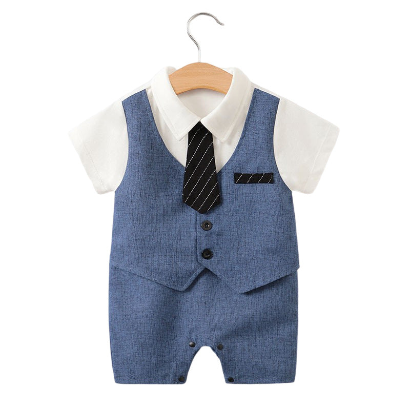 Children's Class Clothes Born One Year Old Gentleman Short Sleeve Rompers Jumpsuit, Climbing Suit