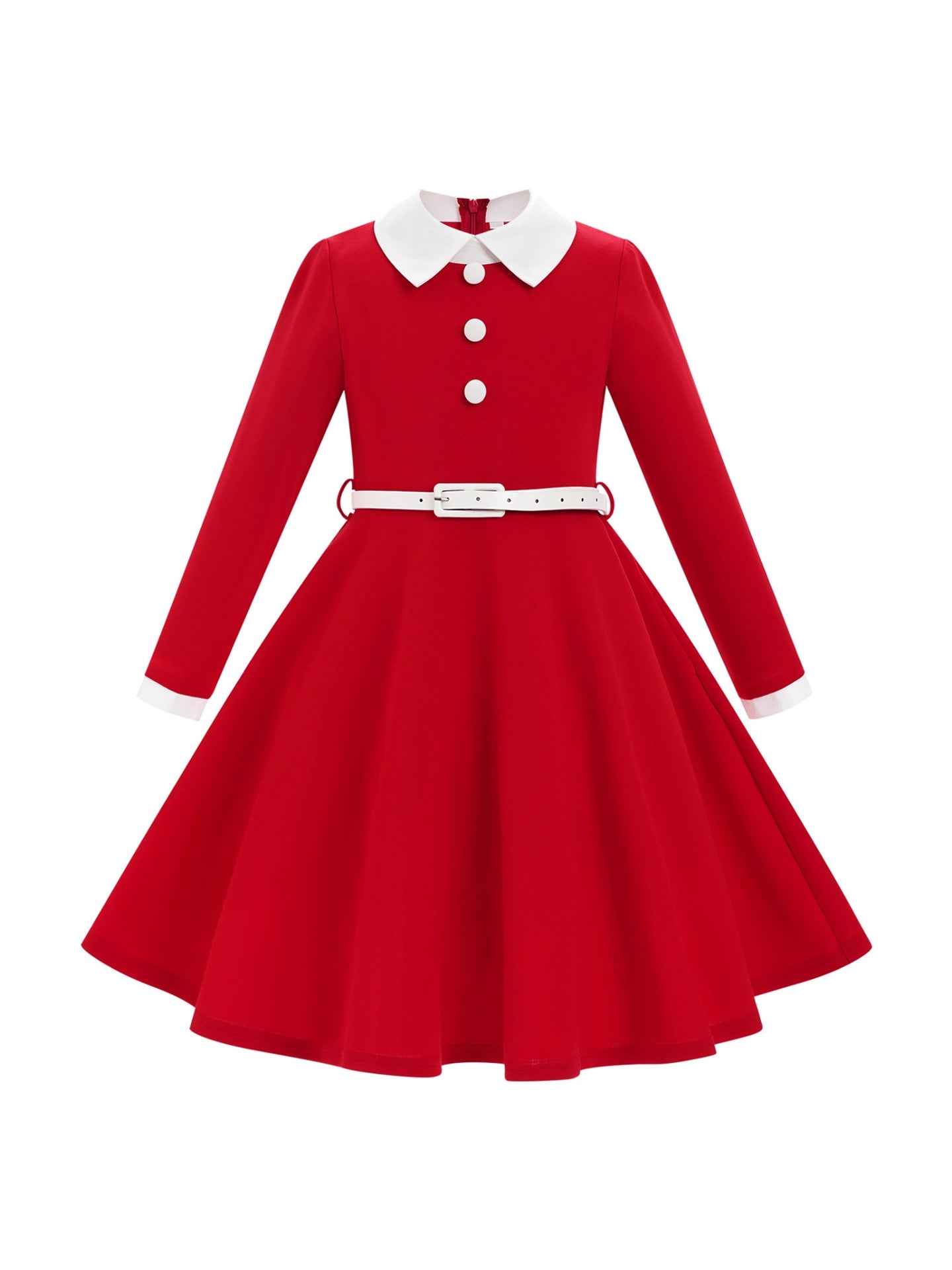 Children's Clothing Design Sense Contrast Color Retro Doll Collar Long Sleeve Children's Dress