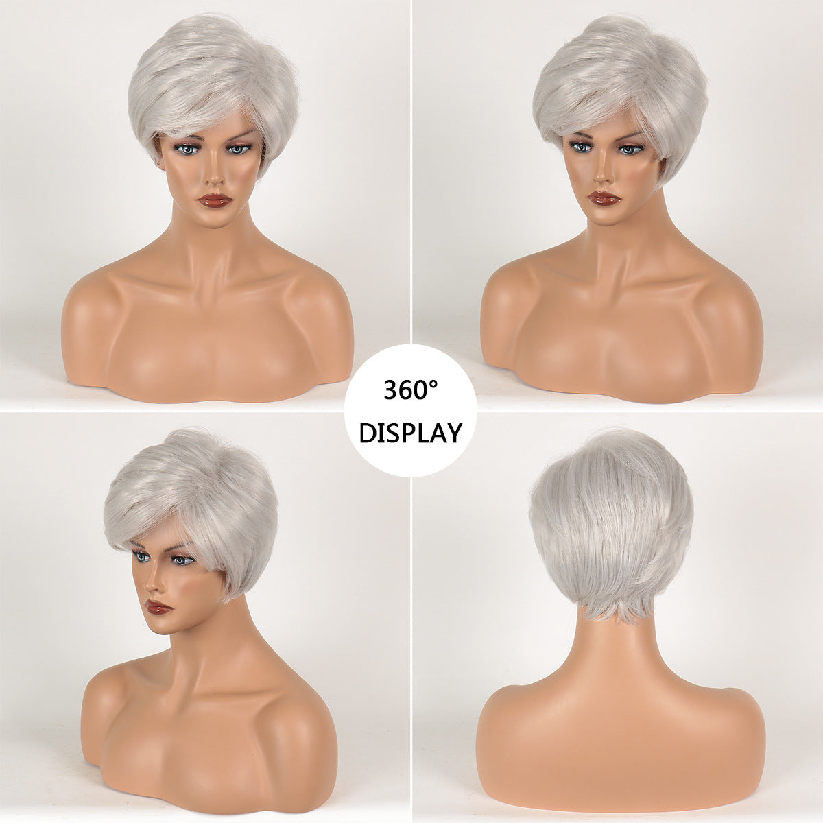 Women's White Sier Gray Chemical Fiber Straight Wig Short Curly Hair