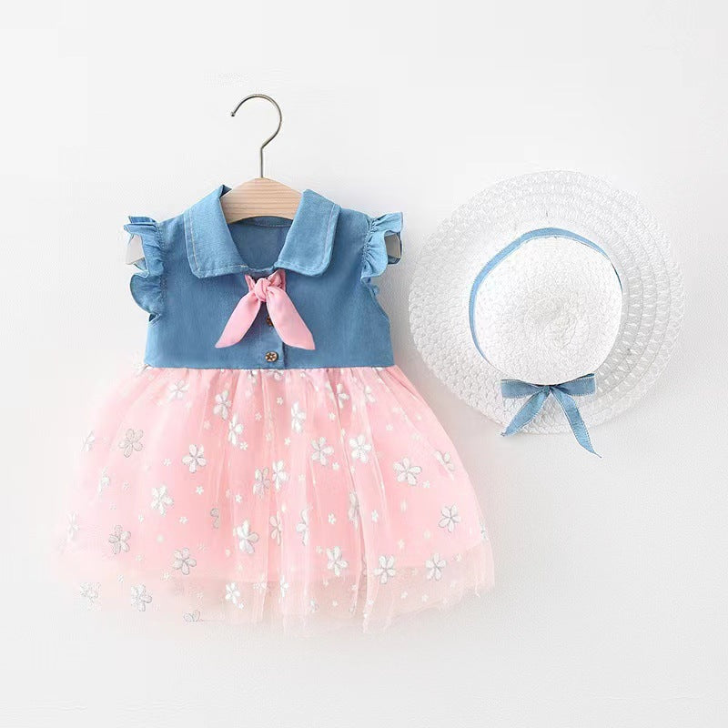 Children's Clothing Summer Denim Mesh Stitching Princess Children's Dress