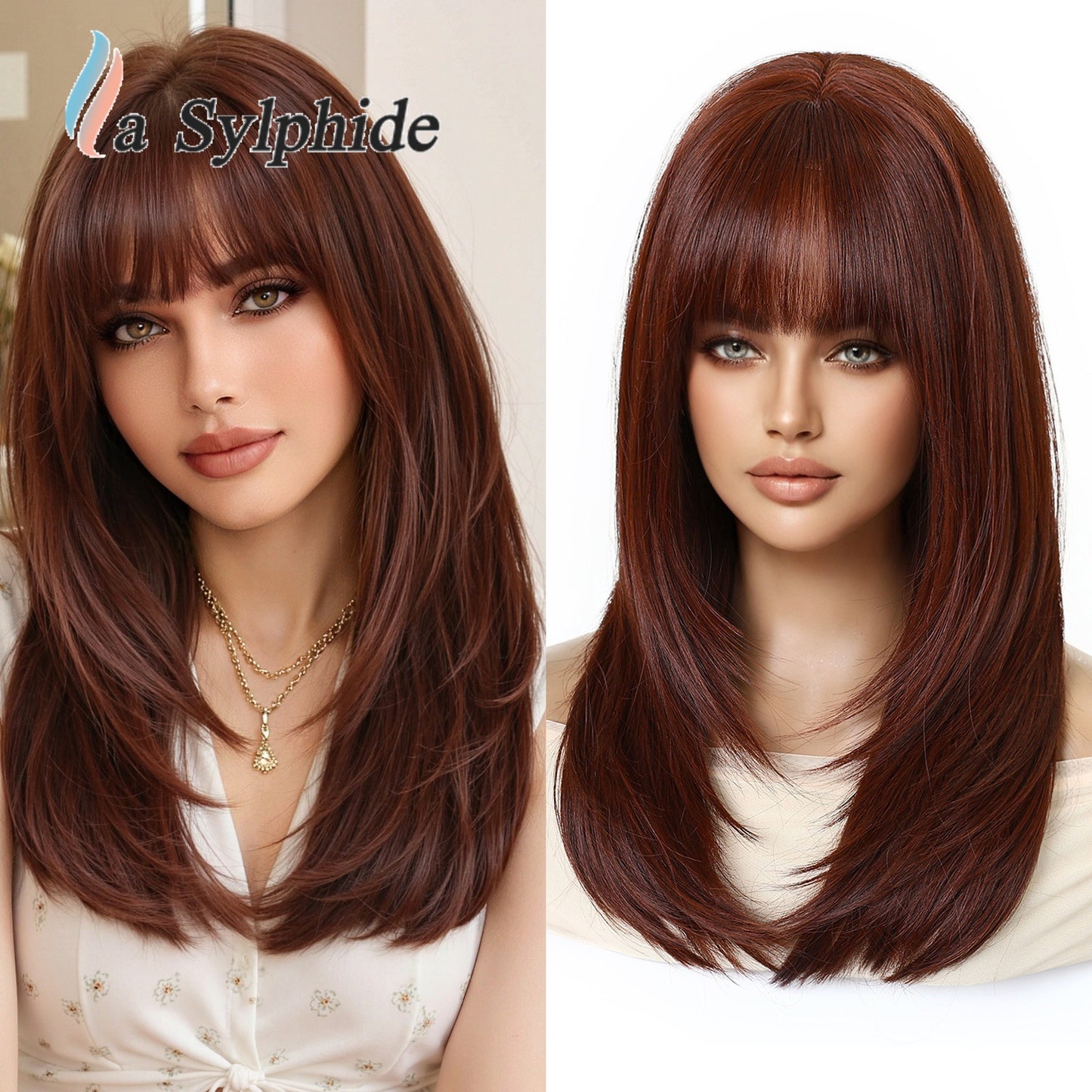 Red Brown Gradient Golden Curly Hair Rose Wig Long Curls