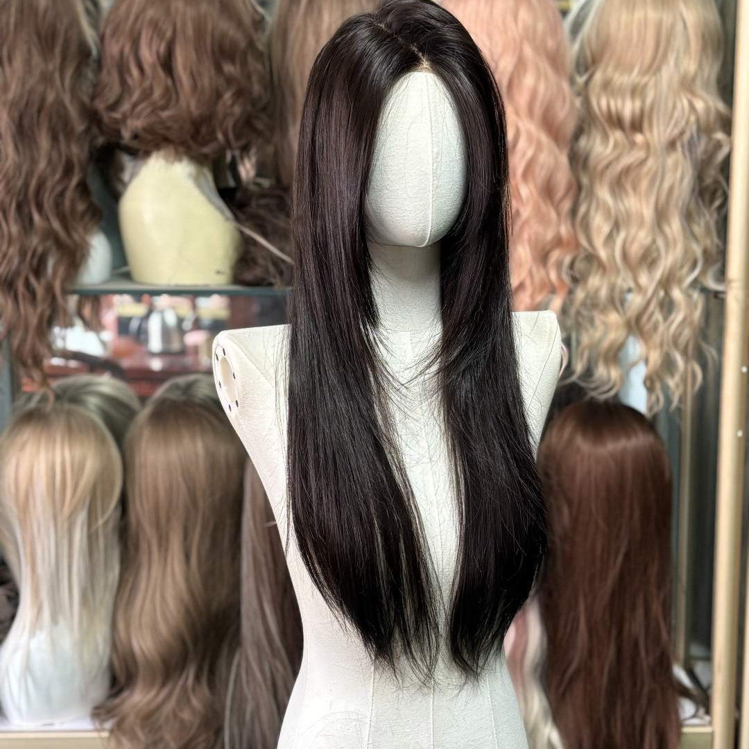 Women's High-level Mid-length Hair Needle Big Scalp Long Straight Wig