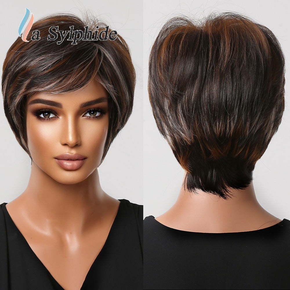 Female Rose Net Mechanism High Temperature Resistance Wig Short Straight Hair